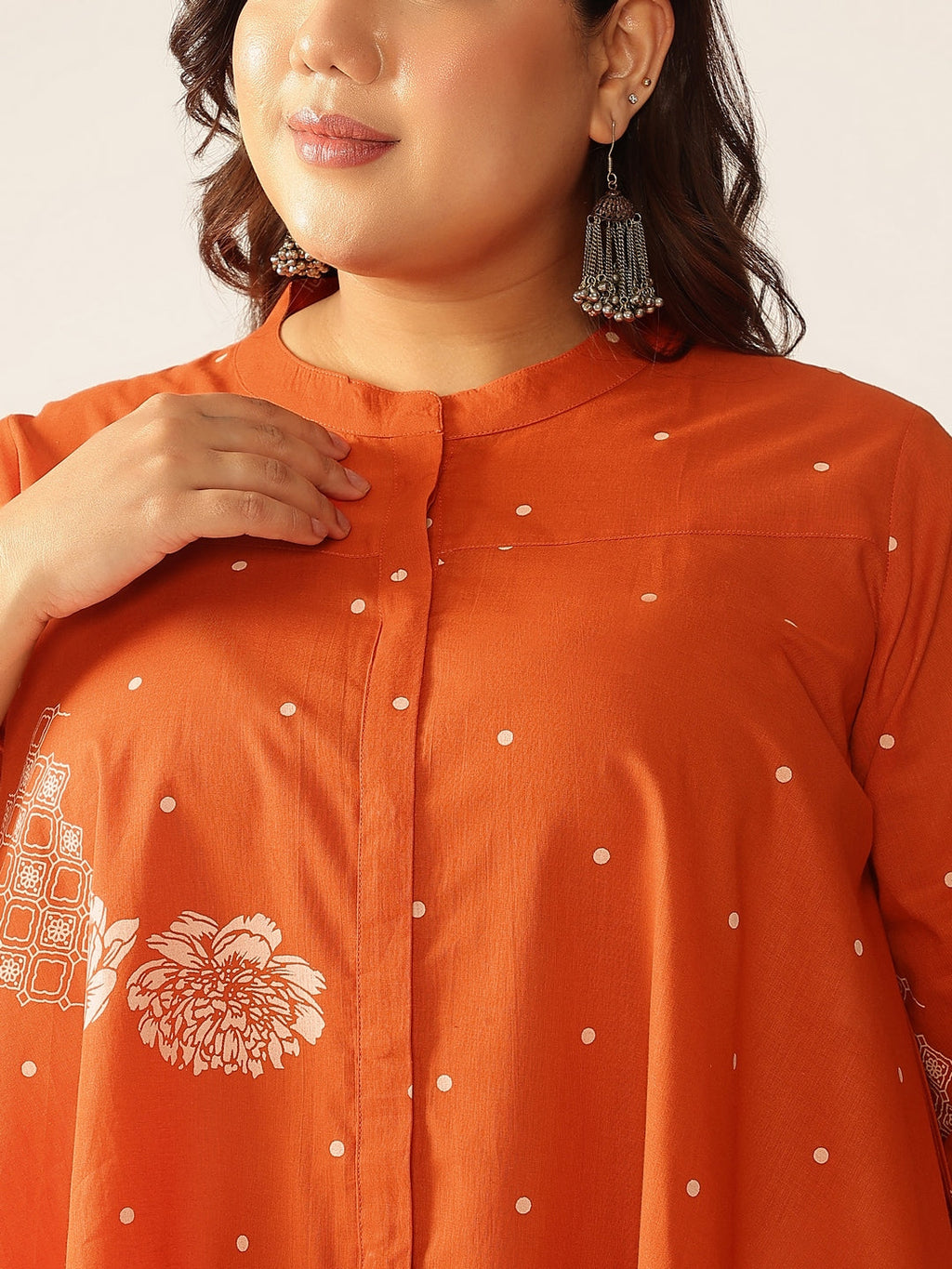 Janasya Dark Cotton Floral A-Line Tunic