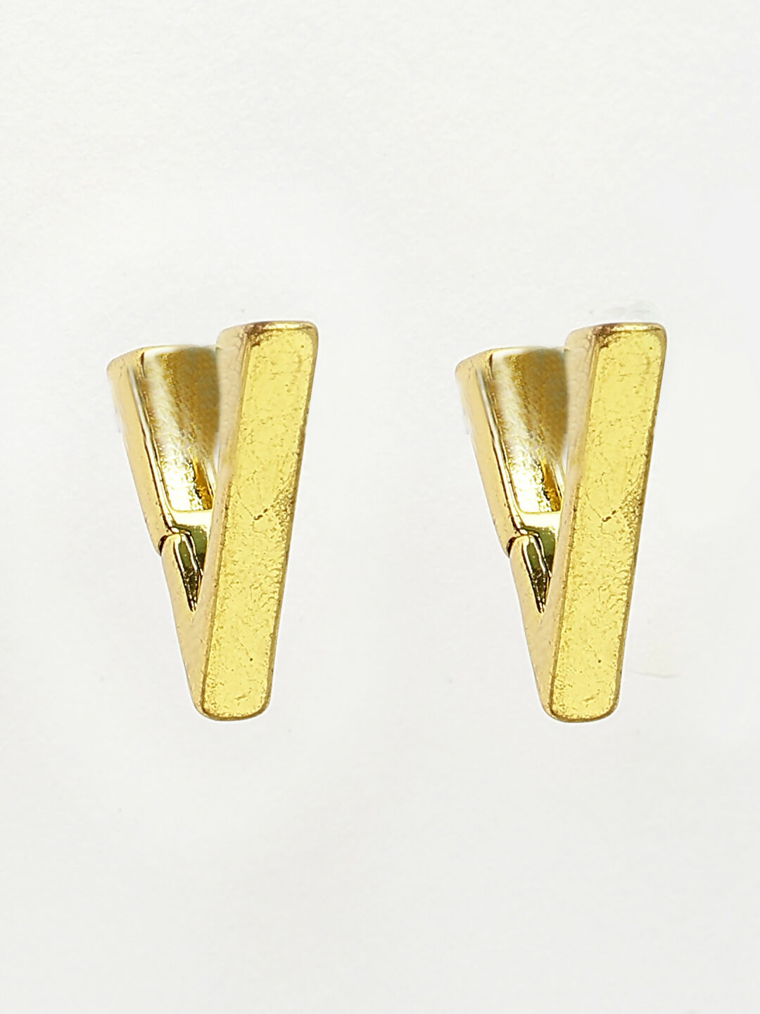 NVR Men's Gold-Polished Geometric Shape Stainless Steel Studs Earring