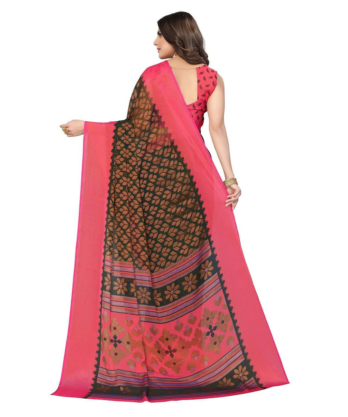 Vamika Green Chiffon Brasso Bollywood Style Woven Saree (ALIZA GREEN)