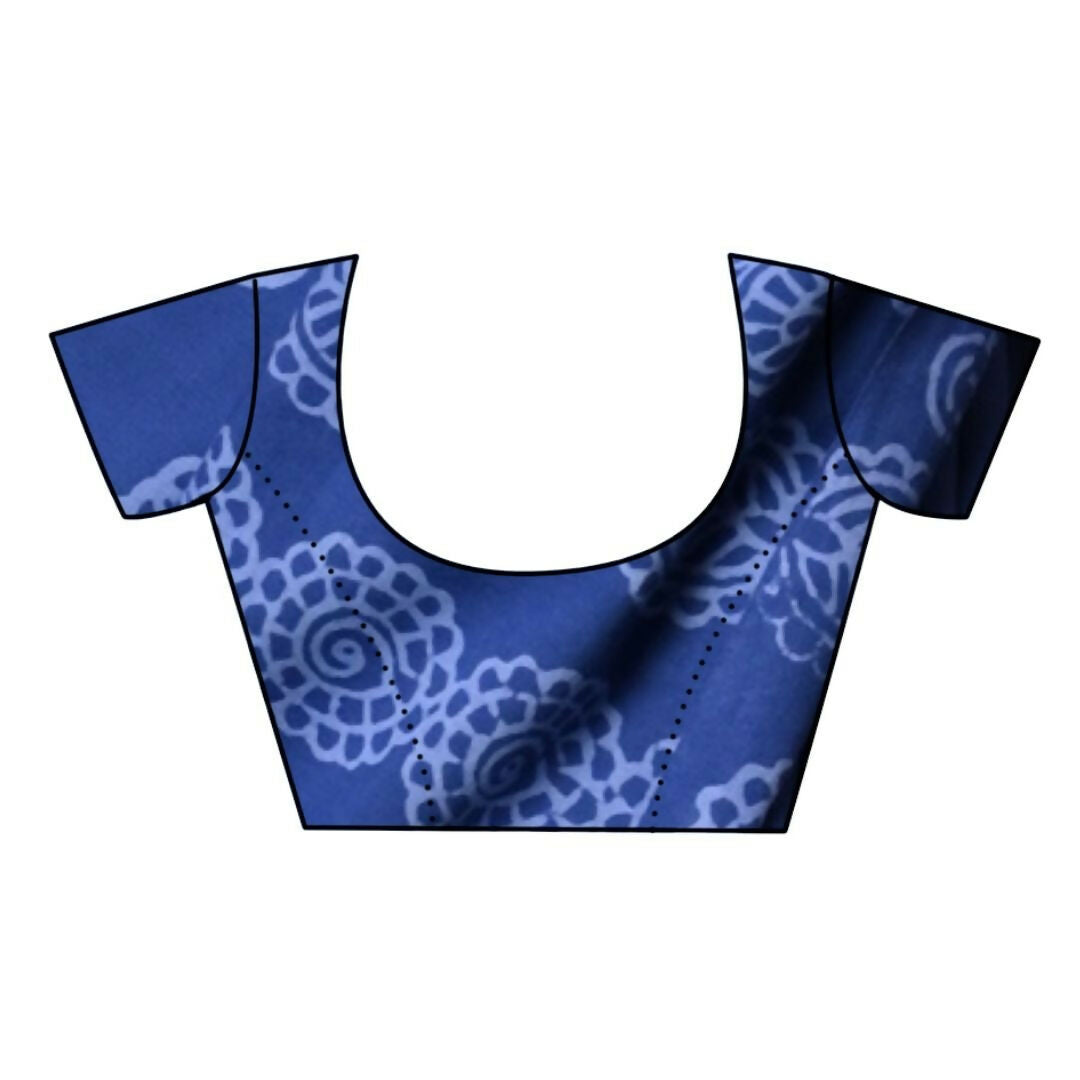 Very Much Indian Handblock Printed Cotton Saree With Natural Dyes - Indigo Blue