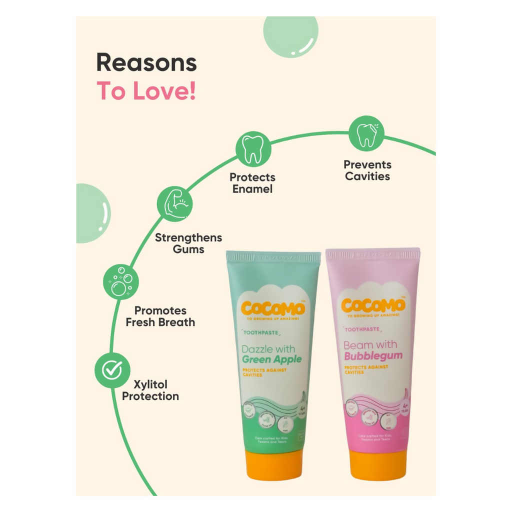 Cocomo Beam With Bubblegum And Dazzle With Green Apple Toothpaste For Kids Combo