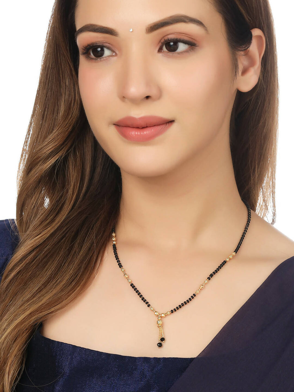 NVR Women Ethnic Gold-Polished Beaded Mangalsutra