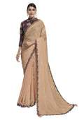 Peach Georgette Stone Work With Embroidery In Border Saree With Blouse Piece - Norita Avyaan