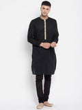 Even Apparels Black Pure Cotton Men's Kurta With Contrast Collar And Placket