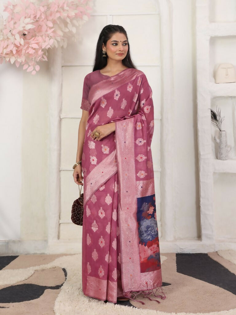 Shree Shyam Fashion Linen Cotton Pink Saree