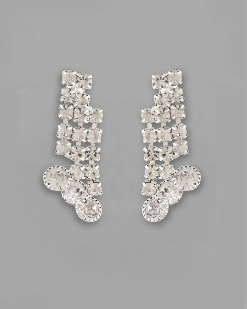VOJ Silver Plated AD Stone Studded Necklace With Earrings Jewellery Set