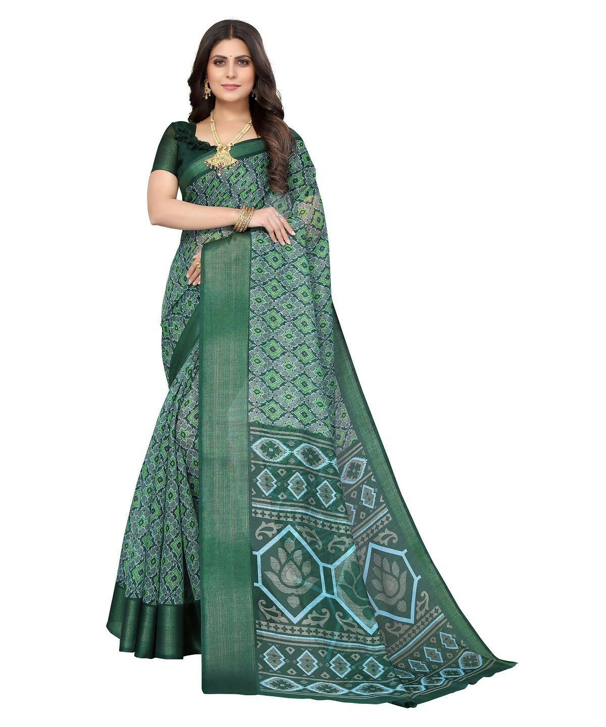 Vamika Cotton Green Jari Border Bollywood Style Saree (VASU GREEN)