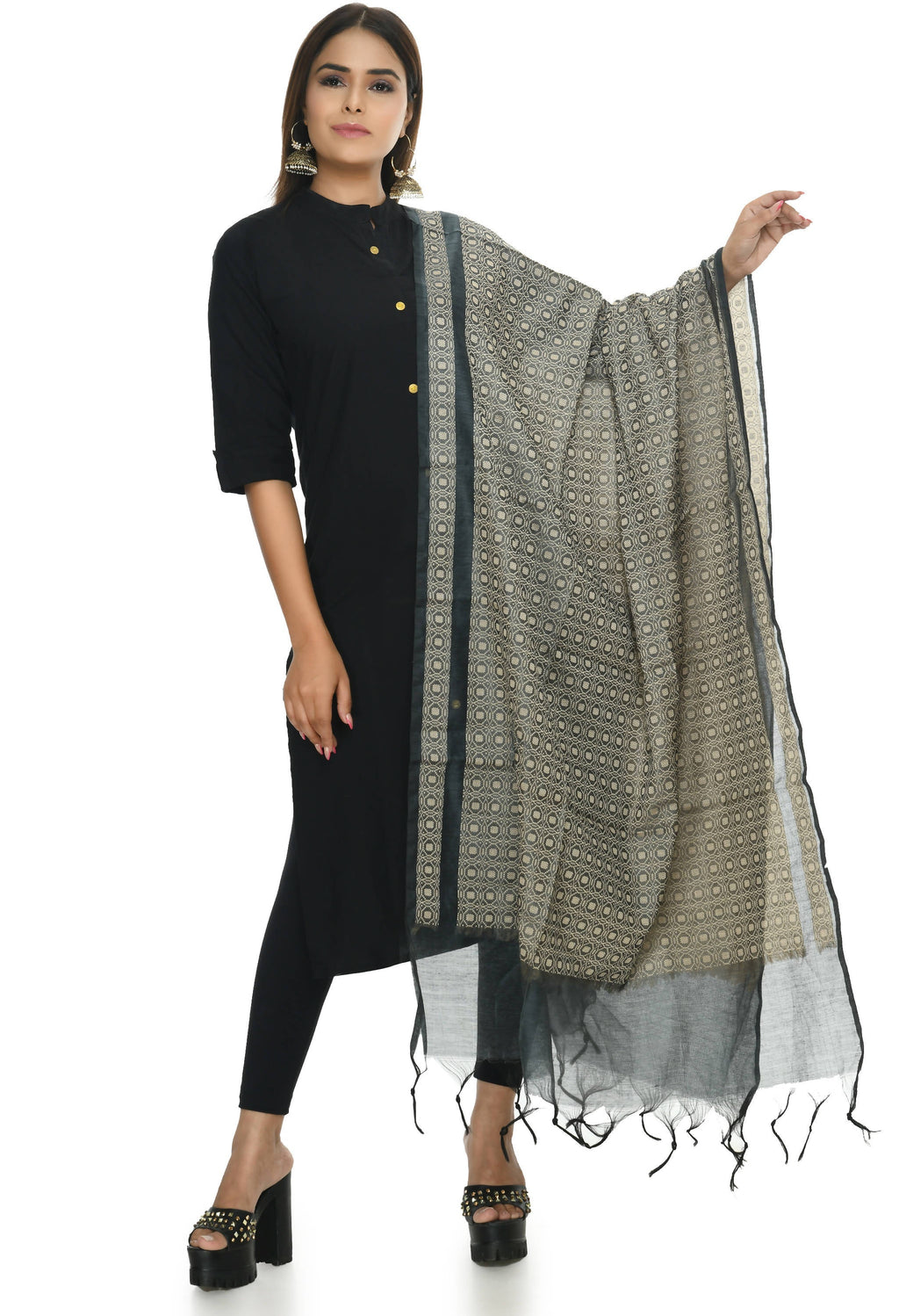 Mominos Fashion Moeza Handloom Cotton Grey Dupatta