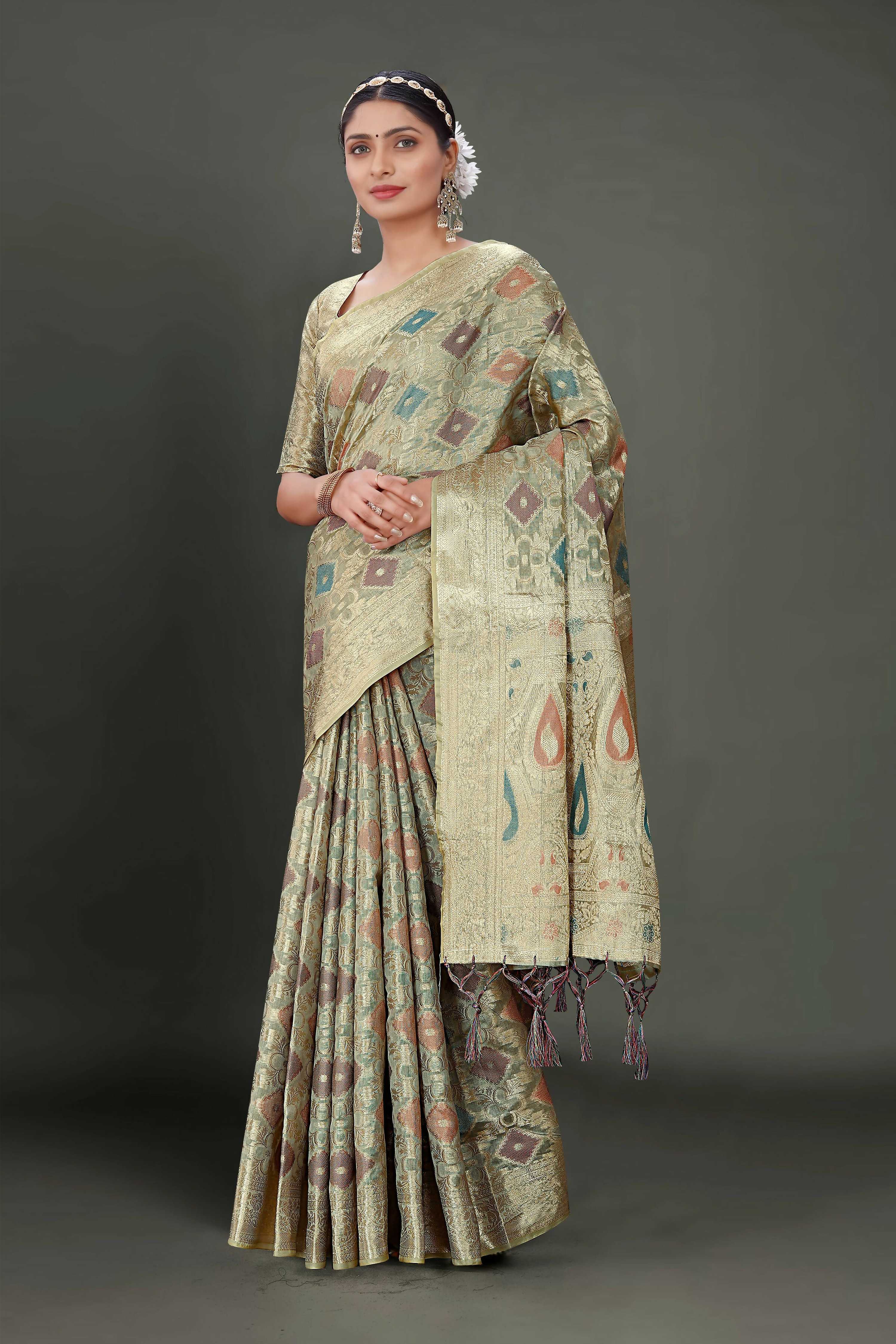 Grey Soft Organza Woven Design Saree With Unstitched Blouse Piece - Zaara