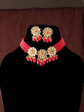 Mominos Fashion Johar Kamal Women's Red Beads Pearls Gold-Polished Jewellery Set
