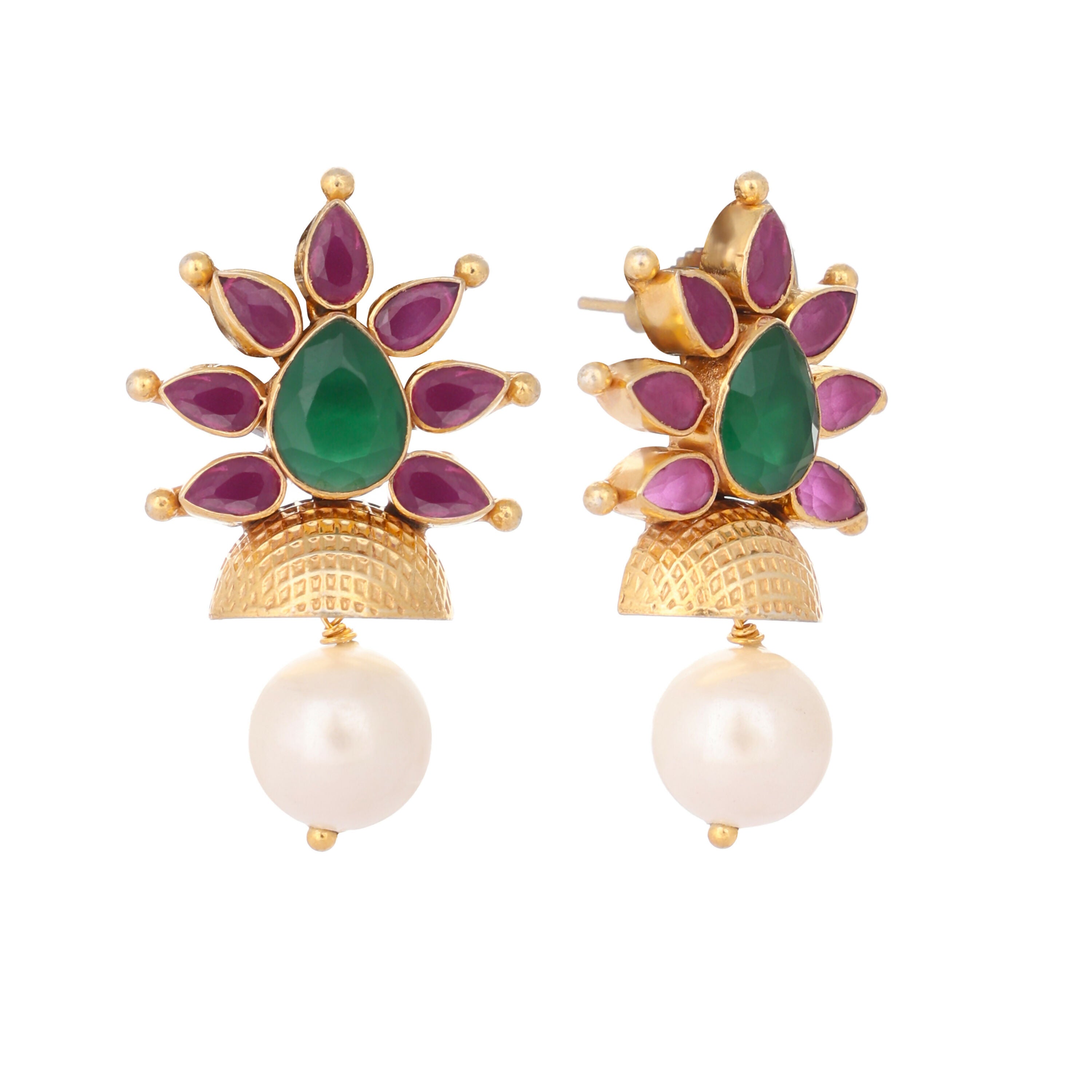 Nuyug 22K Gold-Plated Pearl Drop Floral Shaped Stud Earrings
