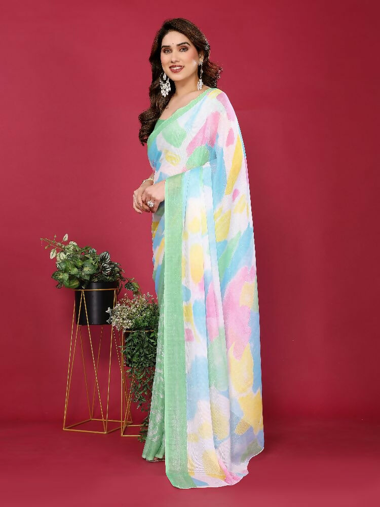 PR Fashion Pista Moss Chiffon Printed Saree
