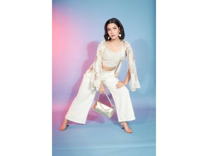 Off White Georgette Sequence With Thread Designer Co-Ord Set - Flory