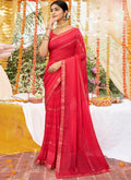 Red Georgette Foil Printed Saree with Unstitched Blouse Piece - Avika