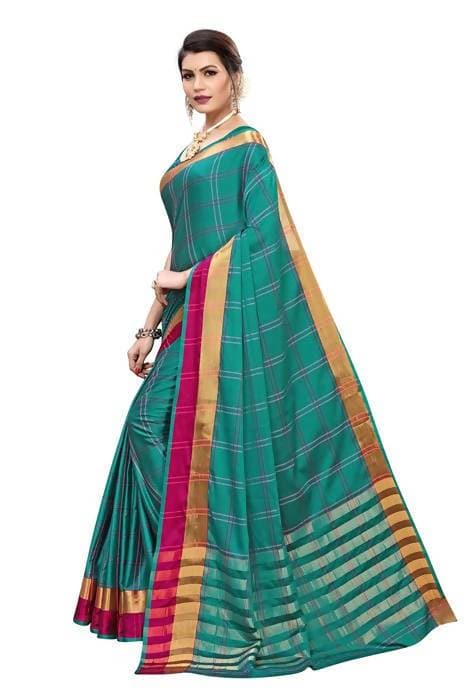 Vamika Rama Cotton Silk Weaving Saree (Rimi Checks Rama)