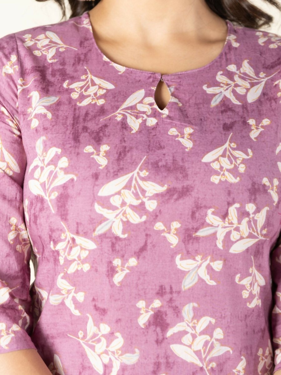Aramya Pink Soft Cotton Floral Print Straight Kurta Set for Women