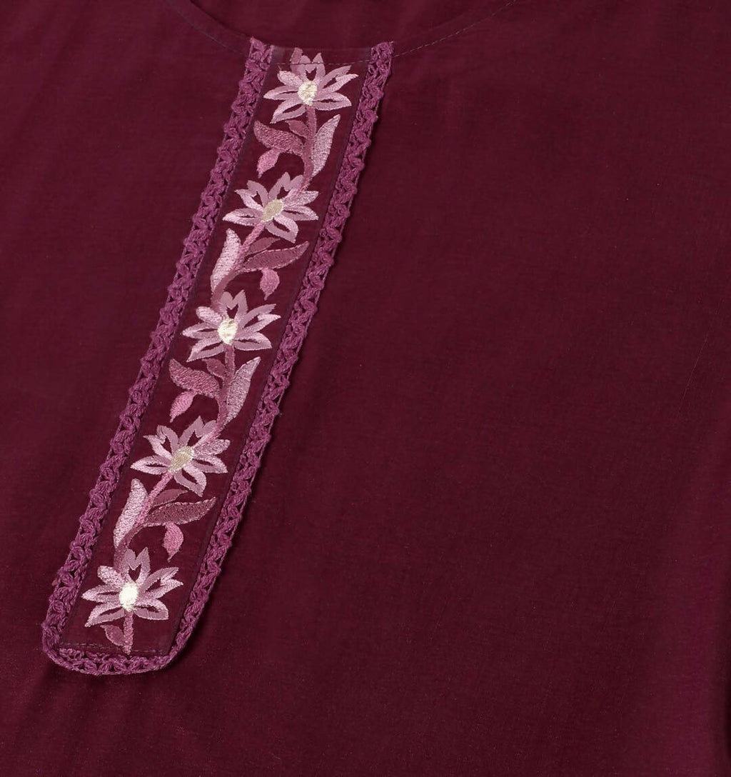 Purple Chinon Silk Embroidered Straight Kurta with Trouser & Dupatta - Salimar