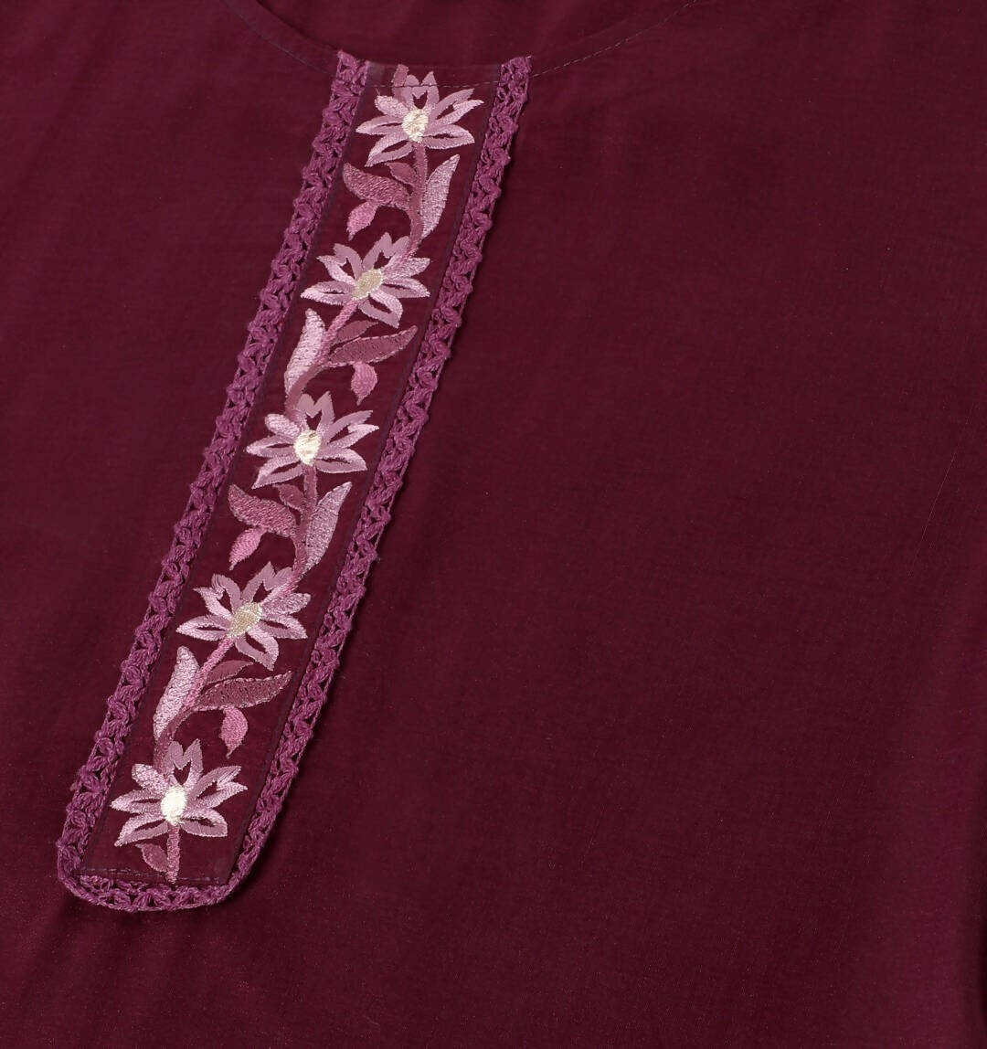 Purple Chinon Silk Embroidered Straight Kurta with Trouser & Dupatta - Salimar