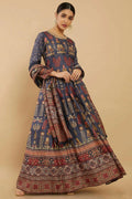 Women's Partywear Designer Blue Soft Dola Silk Anarkali suit with Dupatta - Kalishta