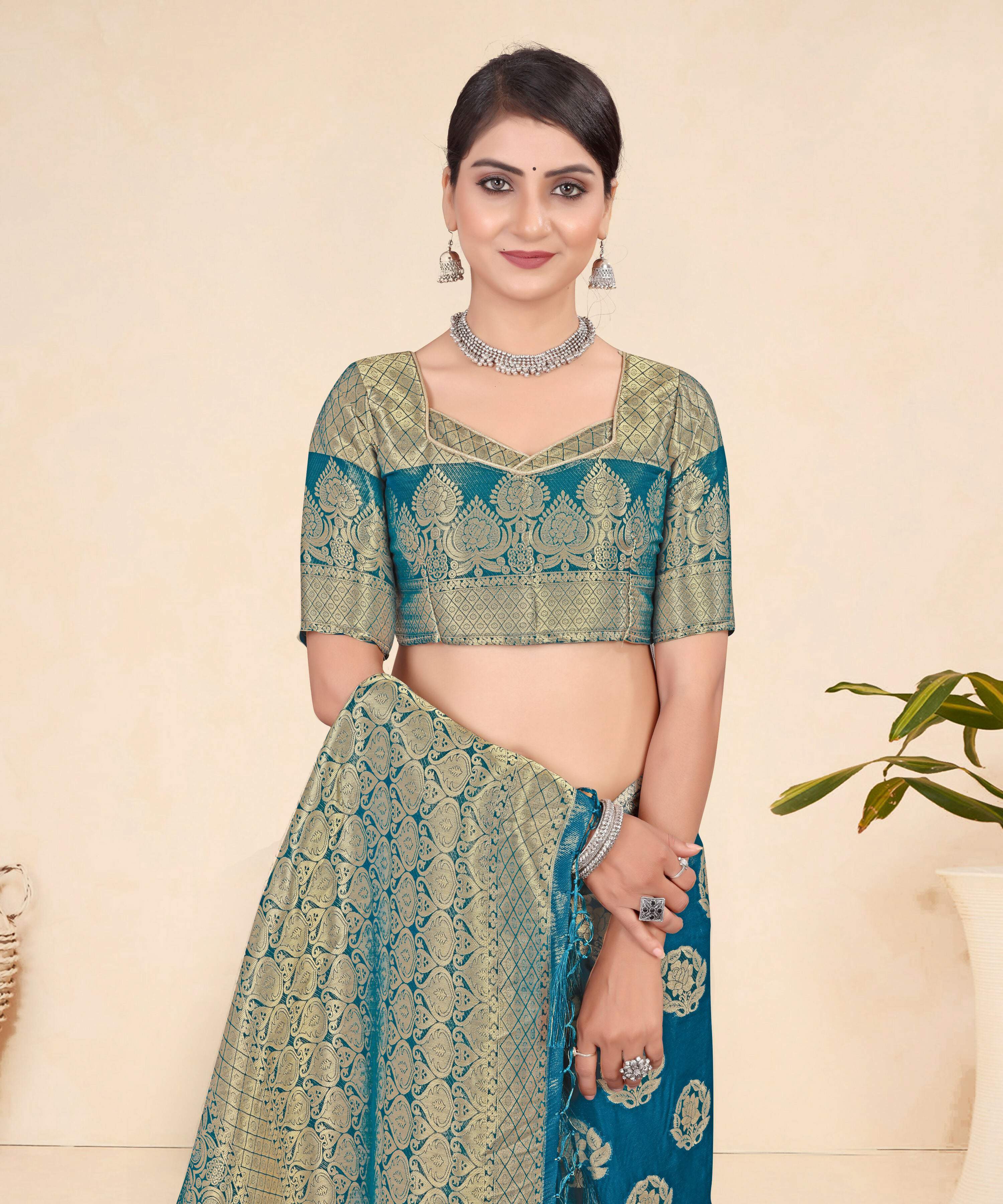 Teal Blue Viscose Weaving Designer Saree - Vandini