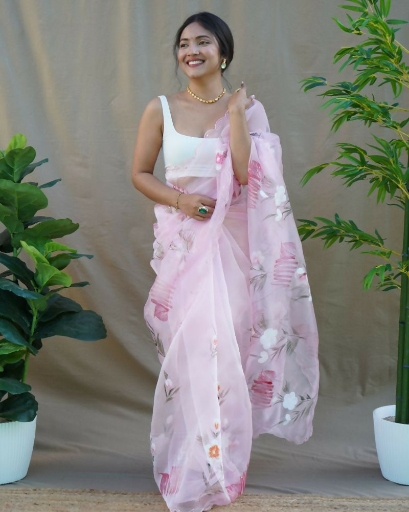 Vamsee Menka Baby Pink Organza Saree