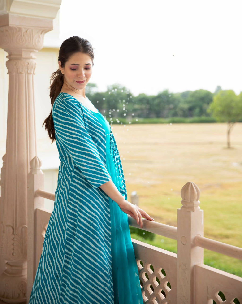 Partywear Designer Digital print Sky Pure Georgette Gown - Anbazaar