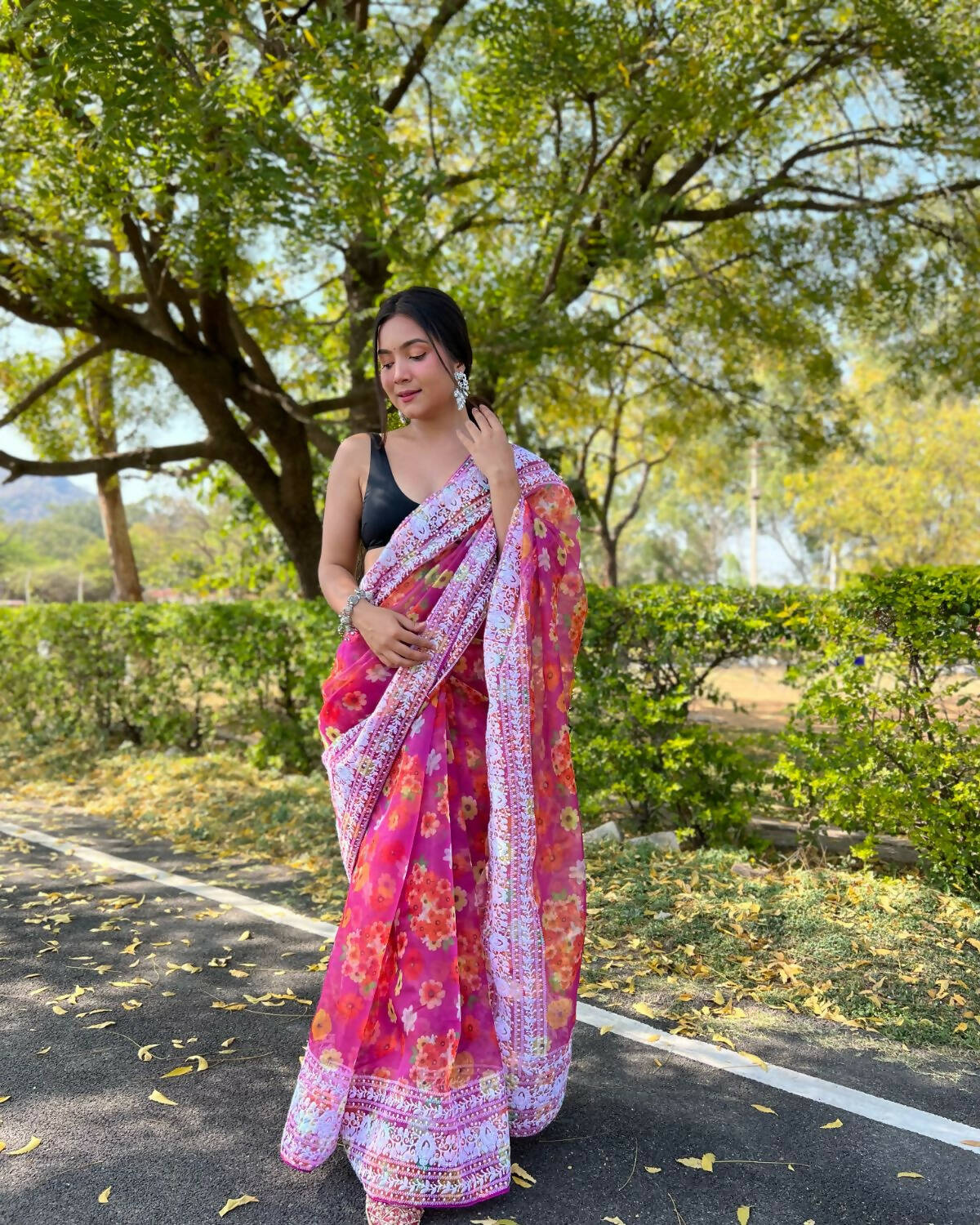Vamsee Pink Organza Saree