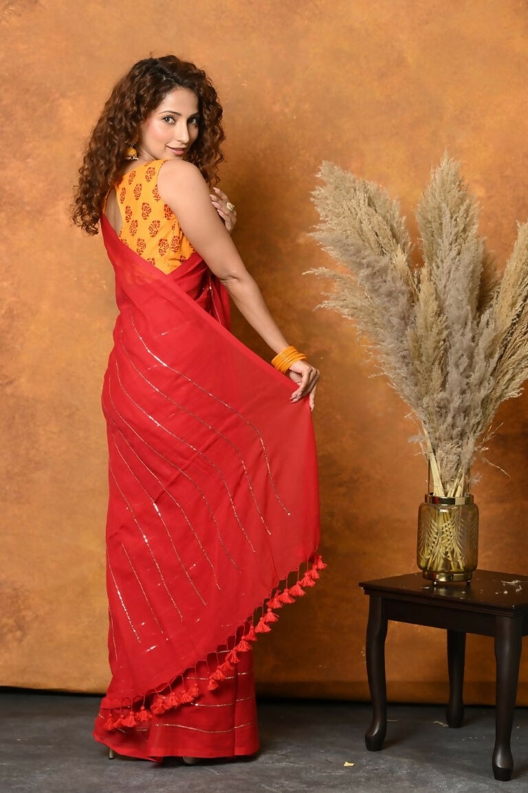 Very Much Indian Pure Mul Cotton Handloom Saree - Red