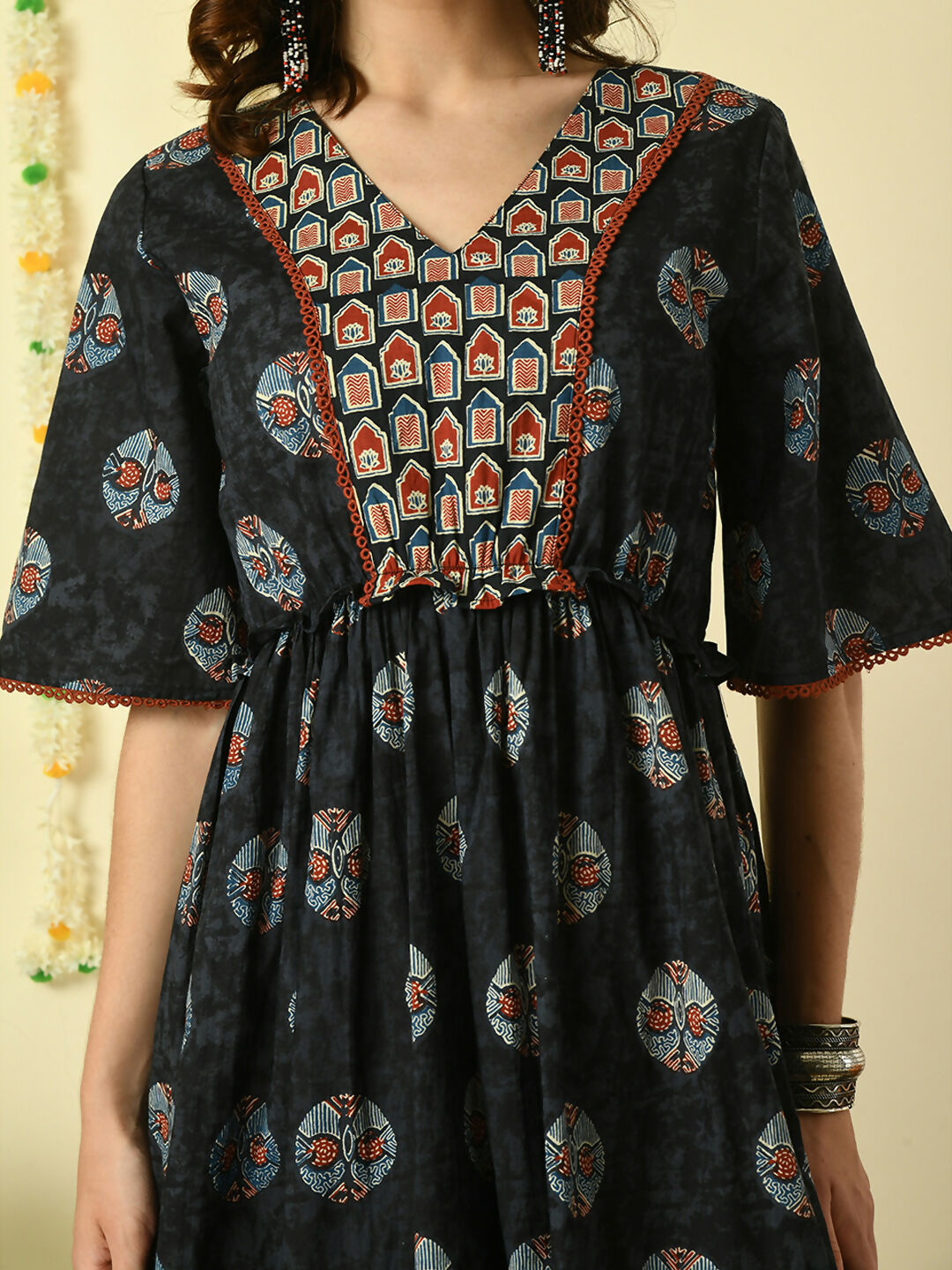 Myshka Women's Black Printed Cotton Party Dress