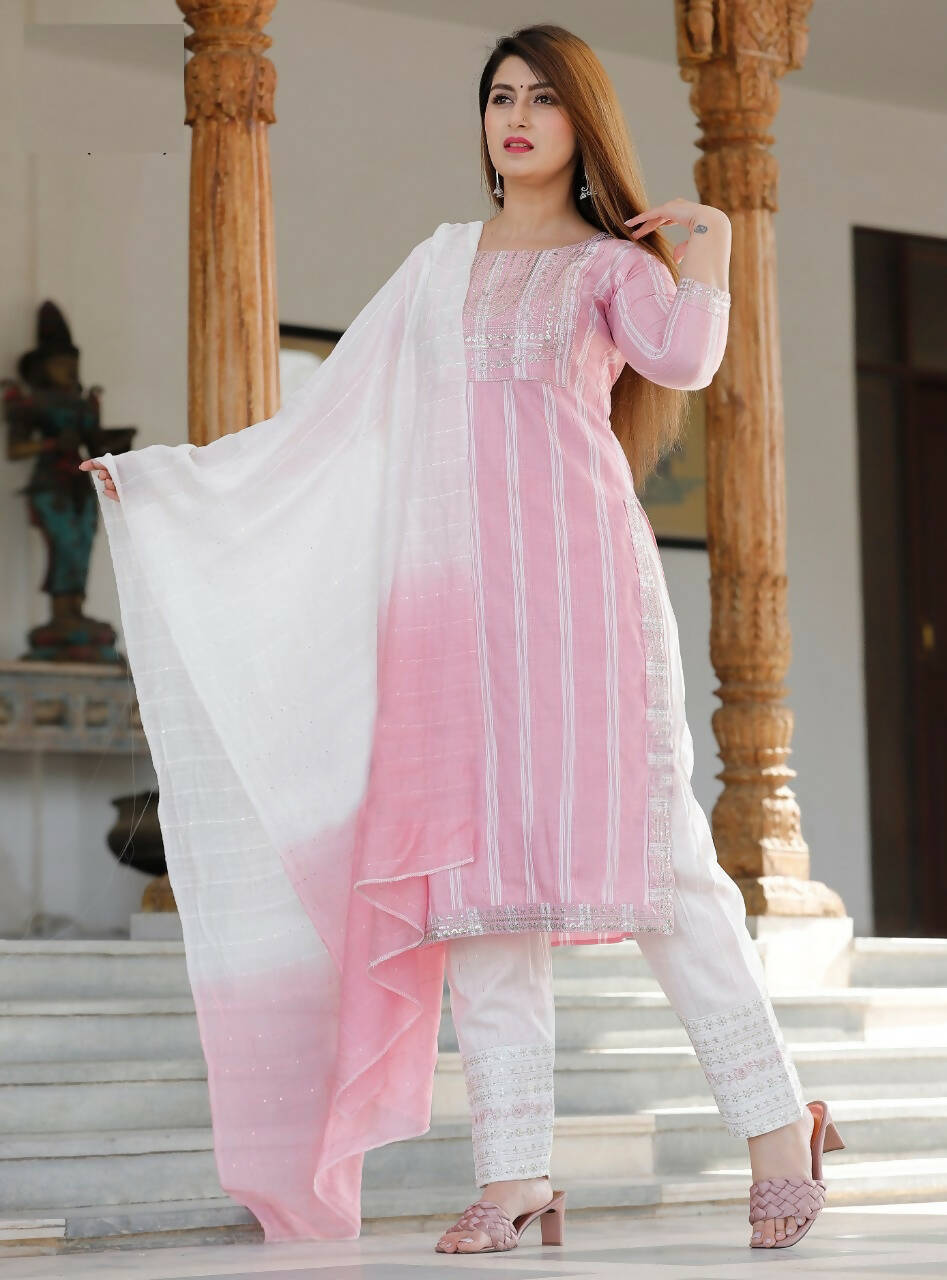 Vamika Embroidery Rayon Pink Party Wear/Casual Wear Kurta Set/Suit