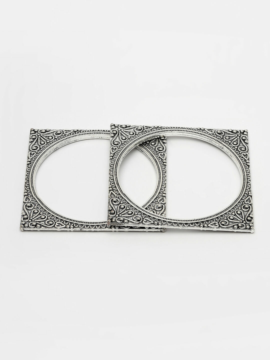 NVR Women's Set of 2 Silver-Toned Oxidized Square Shaped Bangles