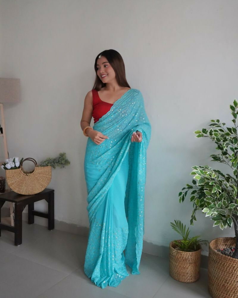 Vamsee Trendy Sequence Sky Blue Georgette Saree