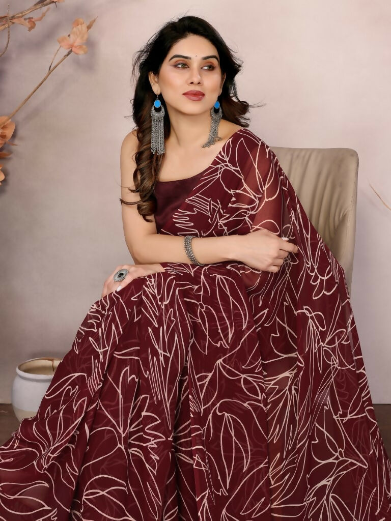 Partywear Designer Georgette Red Fancy Saree - Durga