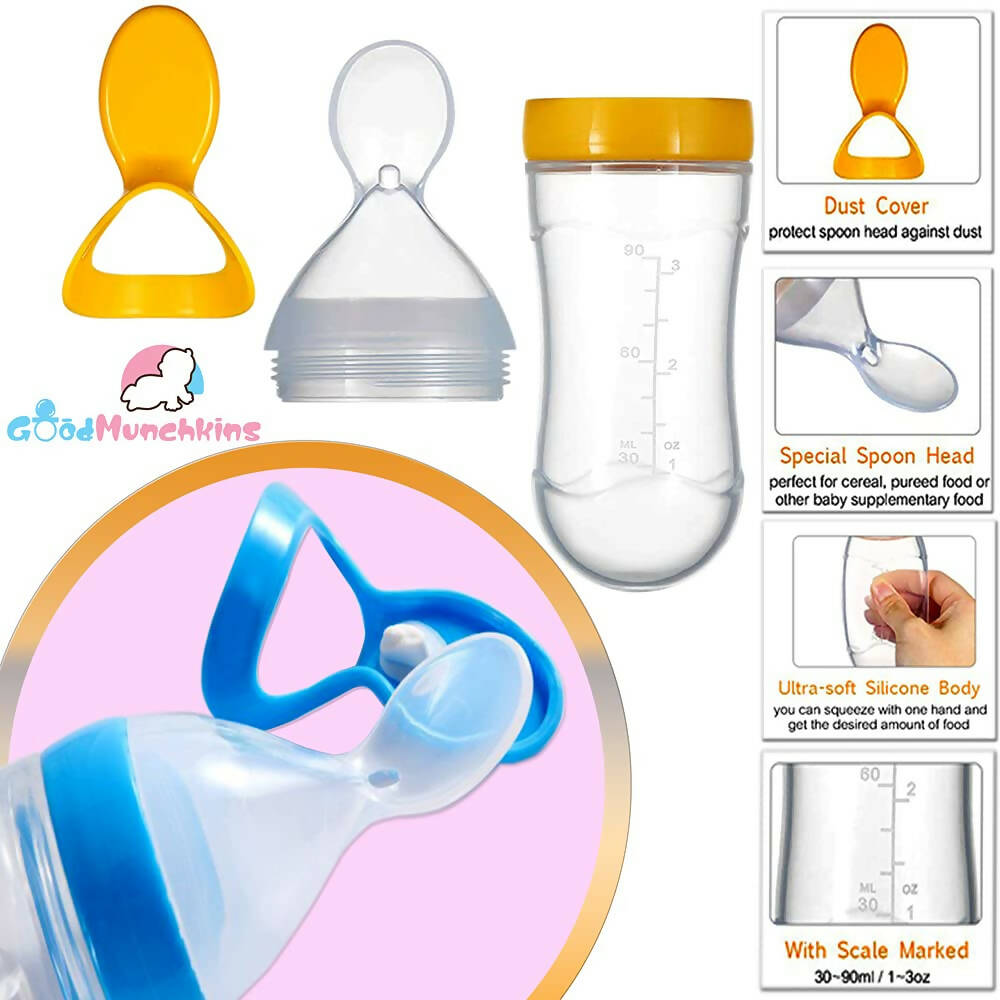 Goodmunchkins Silicone Spoon Food Feeder Silicone Bottle for Babies-Yellow