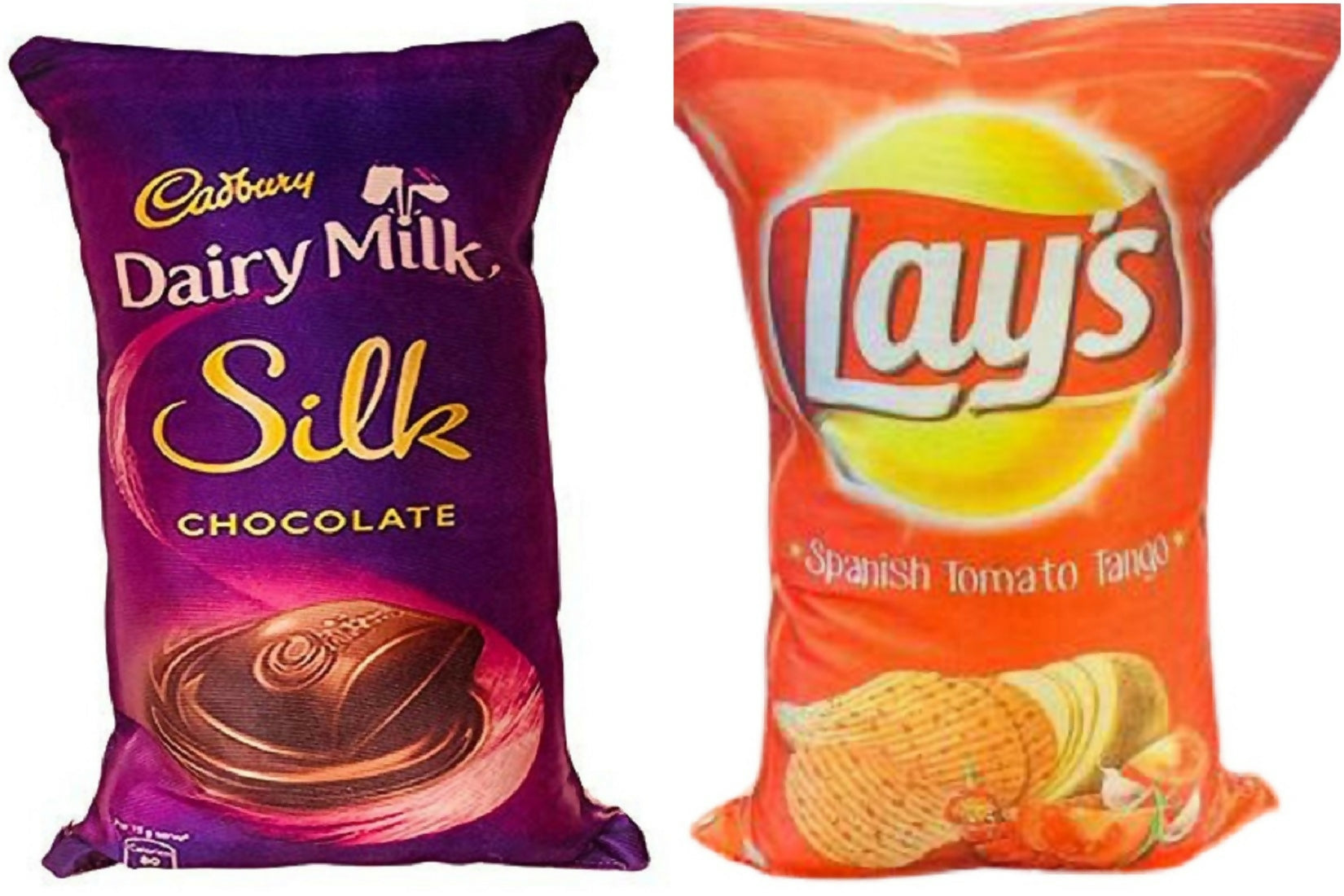 Unique Fashion Pack of 2 Microfibre Filled Reversible Cushion For Kids - Dairy Milk Silk And Red Lays