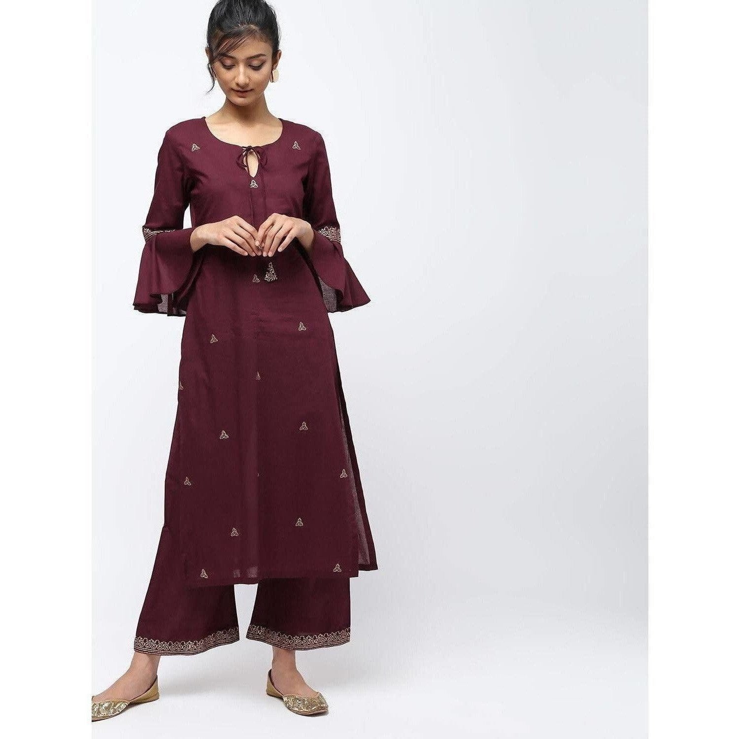 Cheera Straight Front Keyholl Elegant Kurta With Bell Sleeve Design