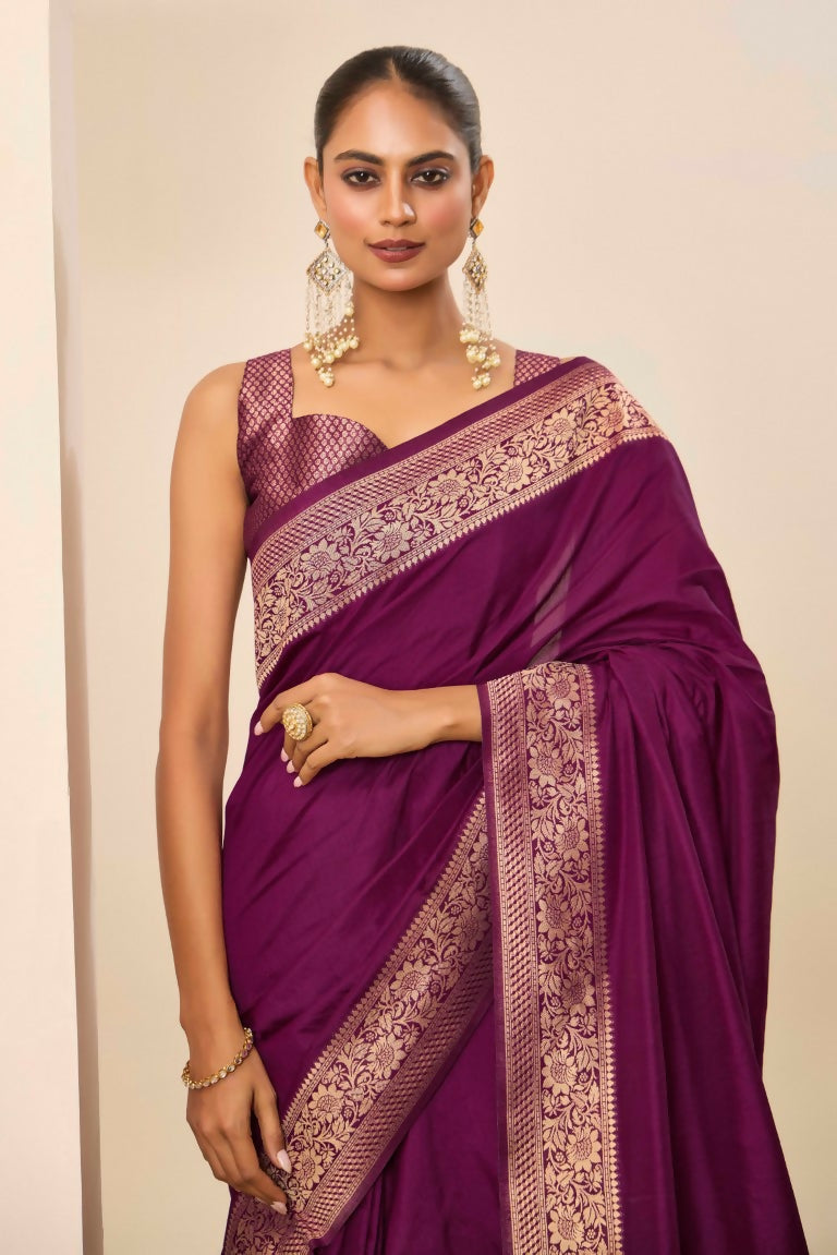 Wine Dolla Silk Wevon Galla Designer Saree - Zeel
