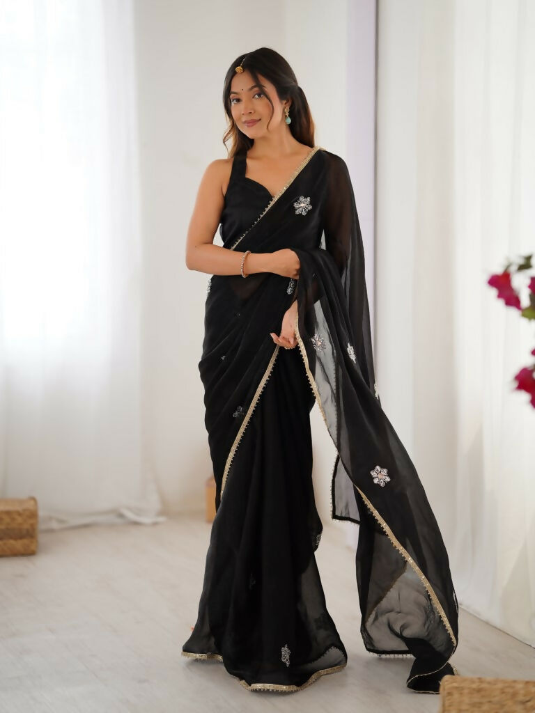 Black Fendy Designer Beads Moti,Val Sequence Work Saree - Siara