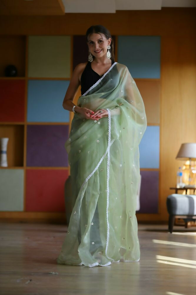 Vamsee Manbhari Green Organza Saree