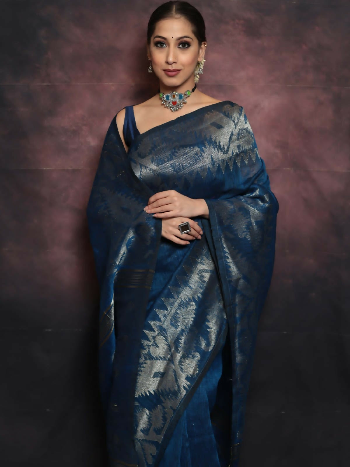 Exclusive Collection Deep Green Beautiful Linen Jamdani Saree