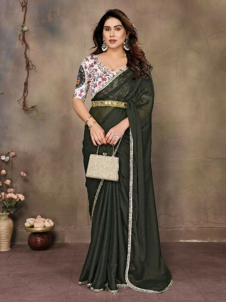 PR Fashion Mehen Star Georgette Solid Georgette With Mirror Border Saree