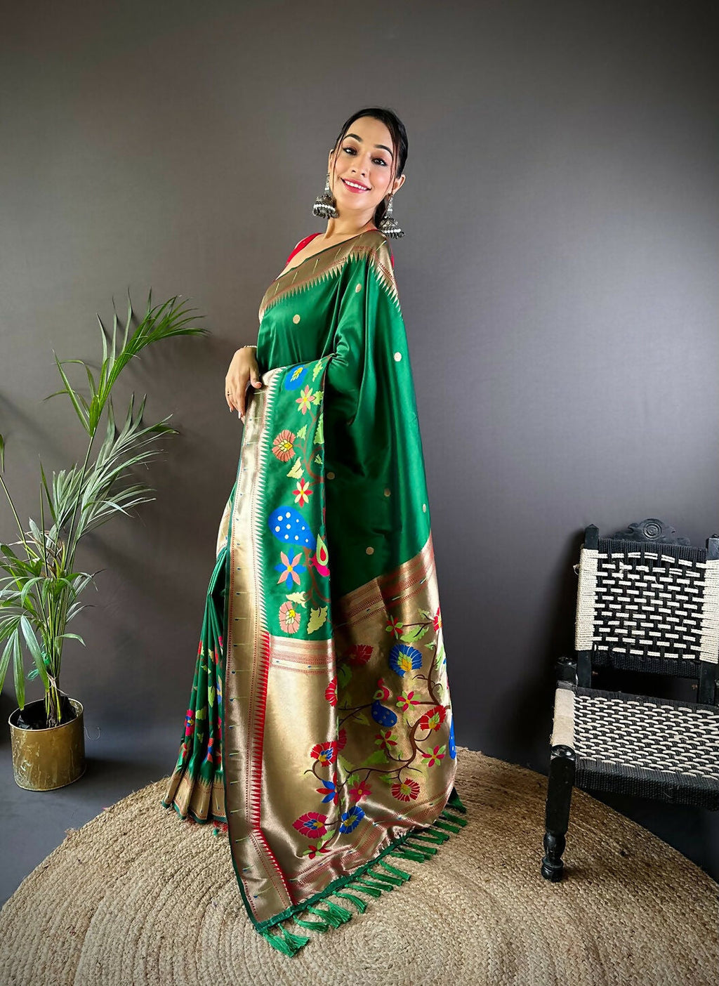 Joban Fashion Red Motifs Paithani Sarees