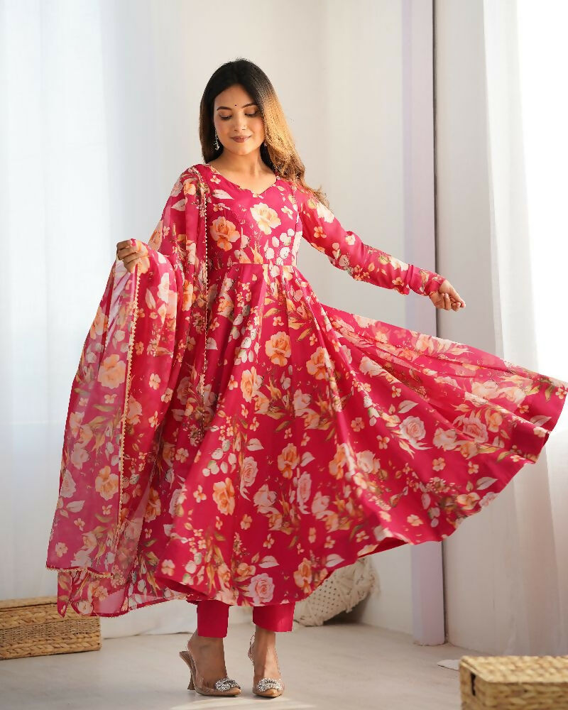 Joban Fashion Pink Kurta Set Organza Sequin Embroidery Work
