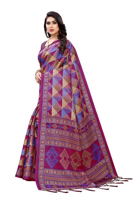 Vamika Multicolor Kalamkari Print With Jhalar Khadi Silk Saree (TANISHA WINE)