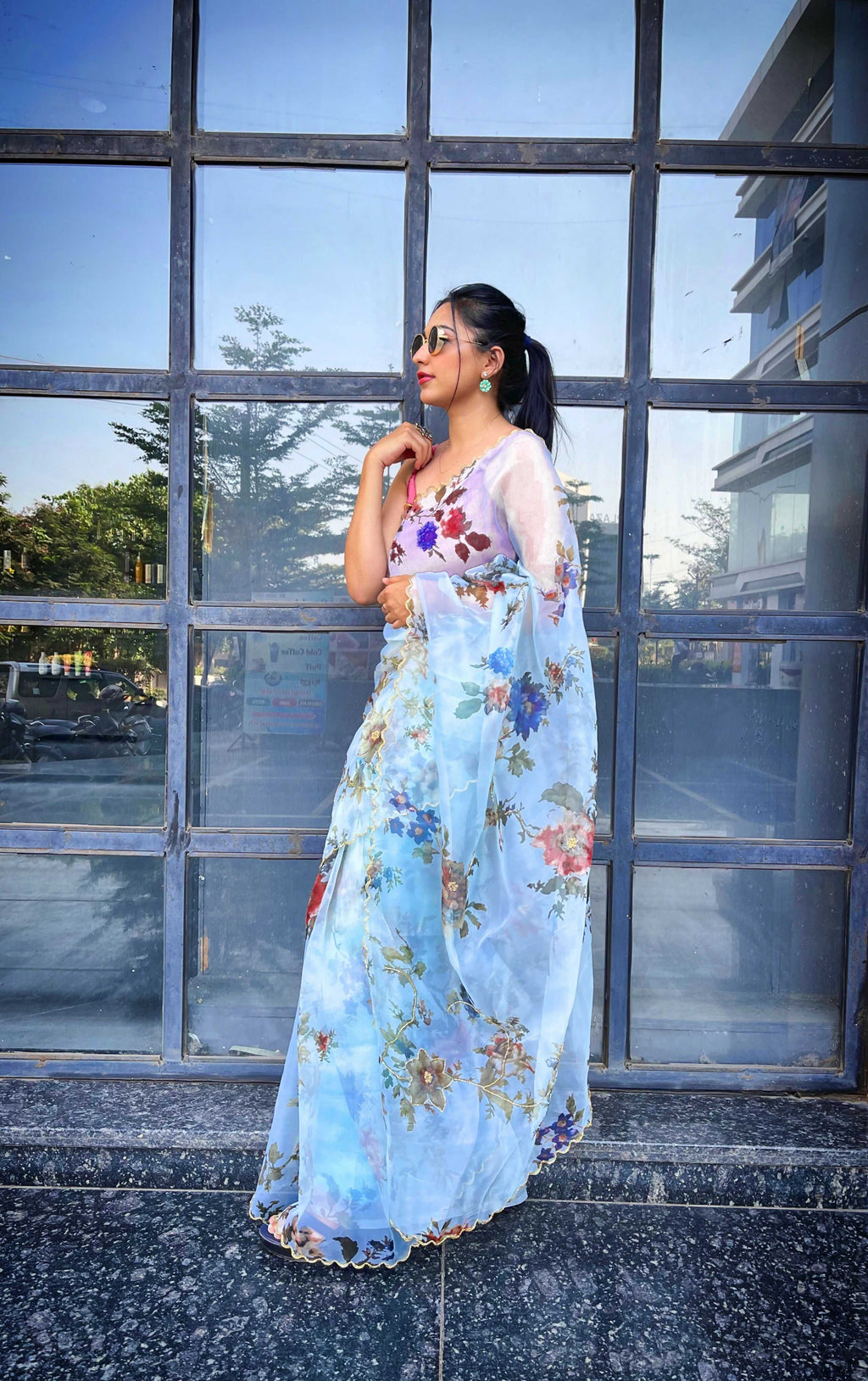 Vamsee Saras Sky Organza Saree