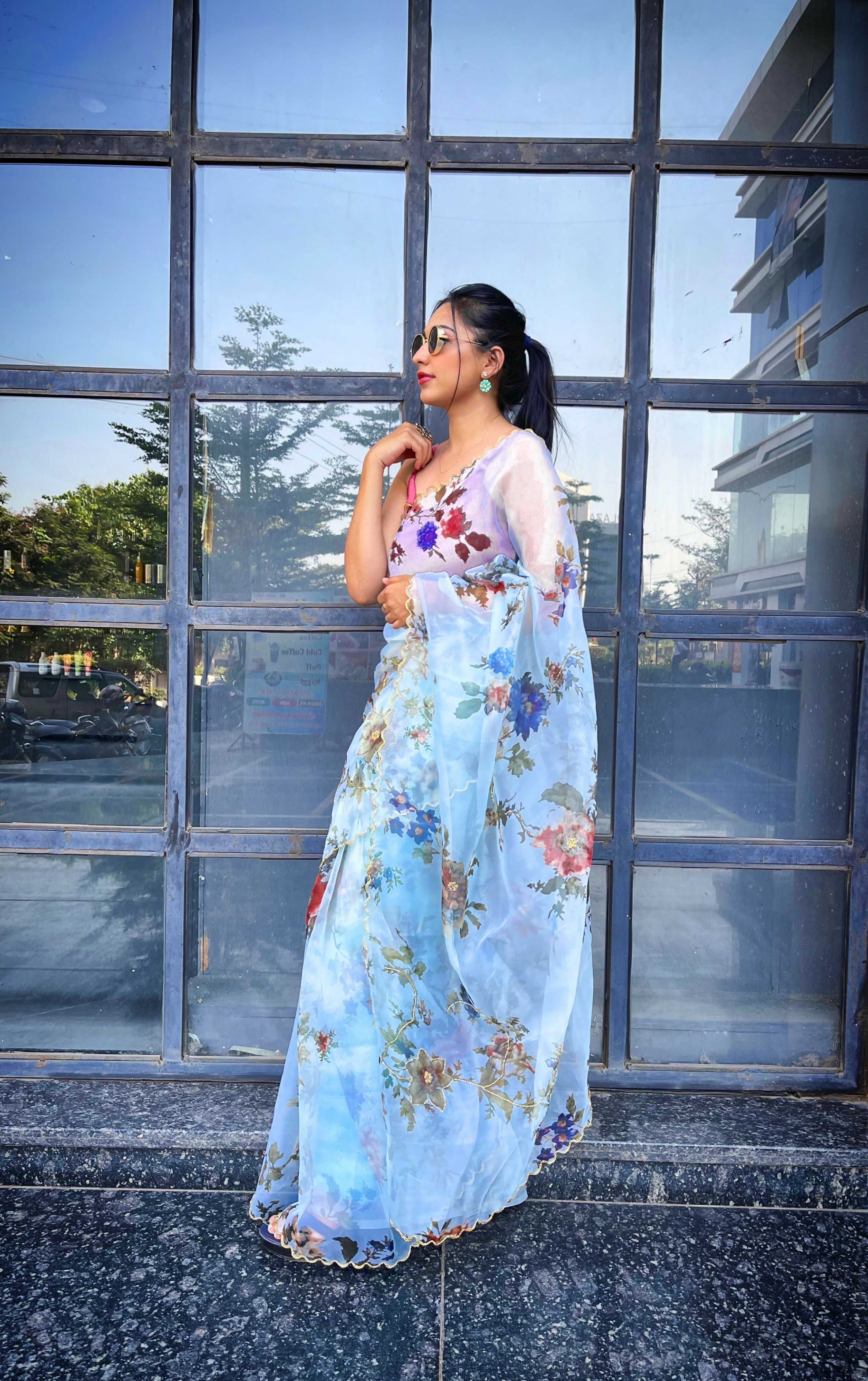 Vamsee Saras Sky Organza Saree
