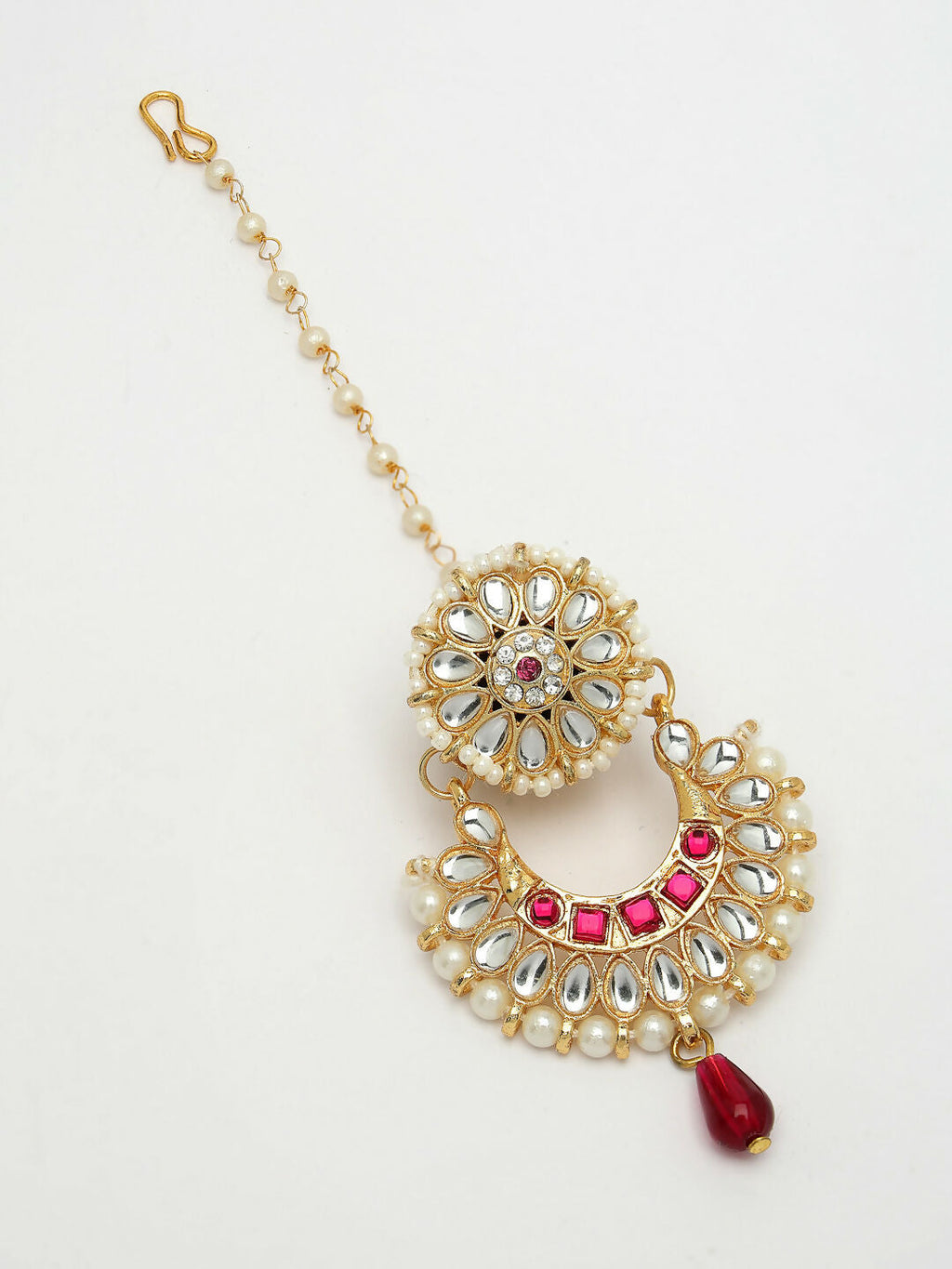 NVR Women's Gold-Polished CZ Stone-Studded Maang Tikka