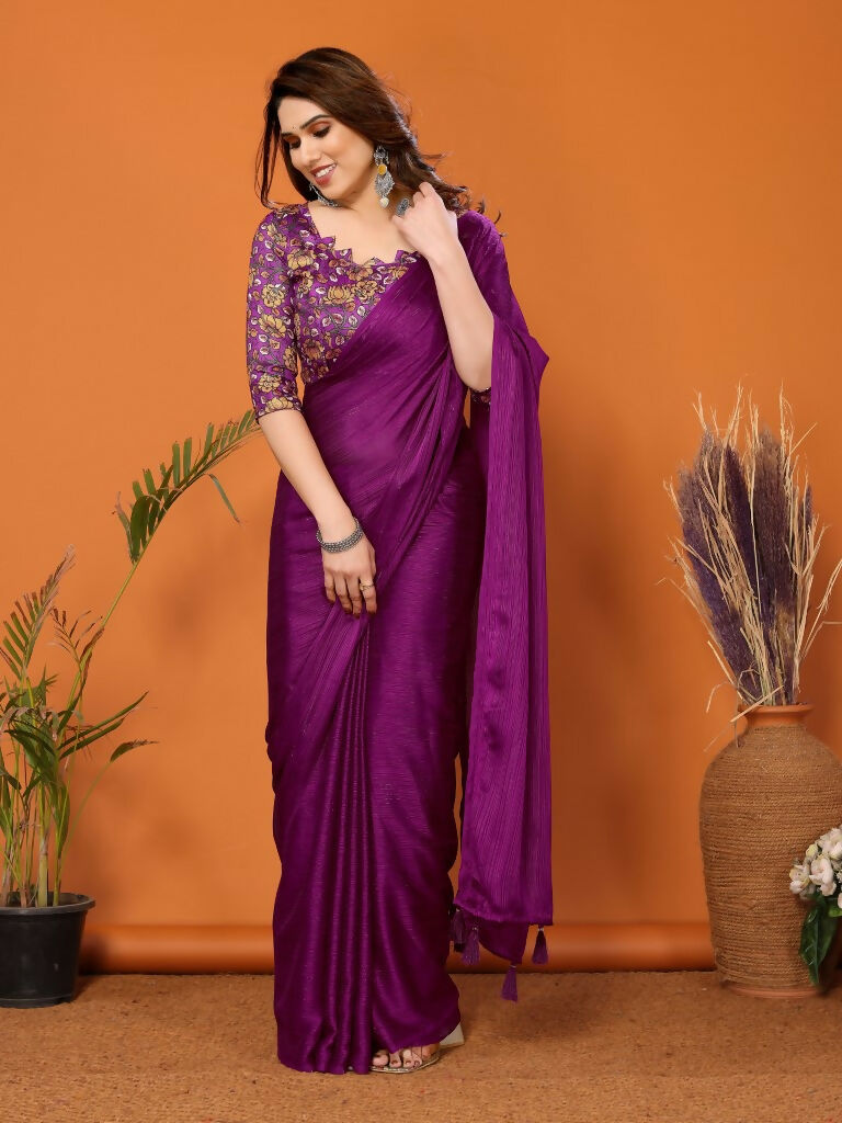 Partywear Designer Magenta Polyester Zari Fancy Saree - Starwalk