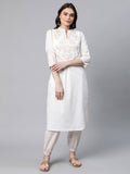 Ahalyaa Women Offwhite Pure Cotton Printed Kurta With Trousers