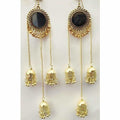 MS Fashion India Gold-Polished Oxidized Mirror Long Hanging Jhumkas Earrings